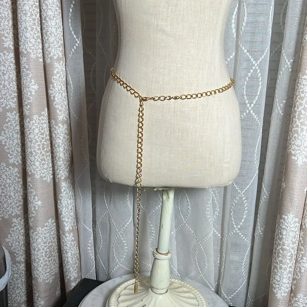 Single Strand Gold Body Chain adjustable with gold tassel charm